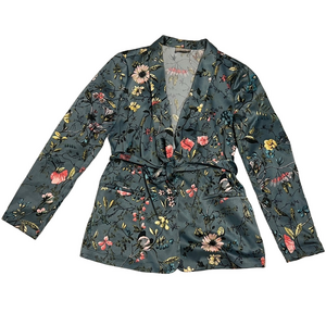 LOFT Outlet Floral Belted Blazer Women’s Size Small Teal Gray Long Sleeve Jacket